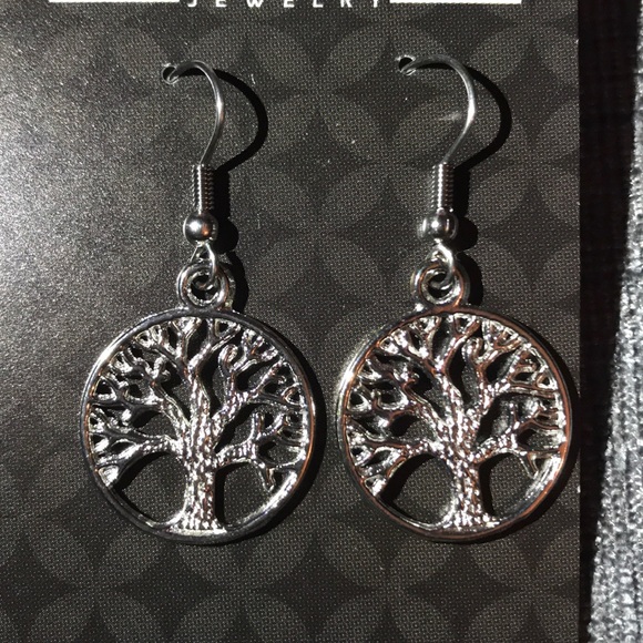 Silver Encircled Tree Branch Drop Earrings - Picture 2 of 3